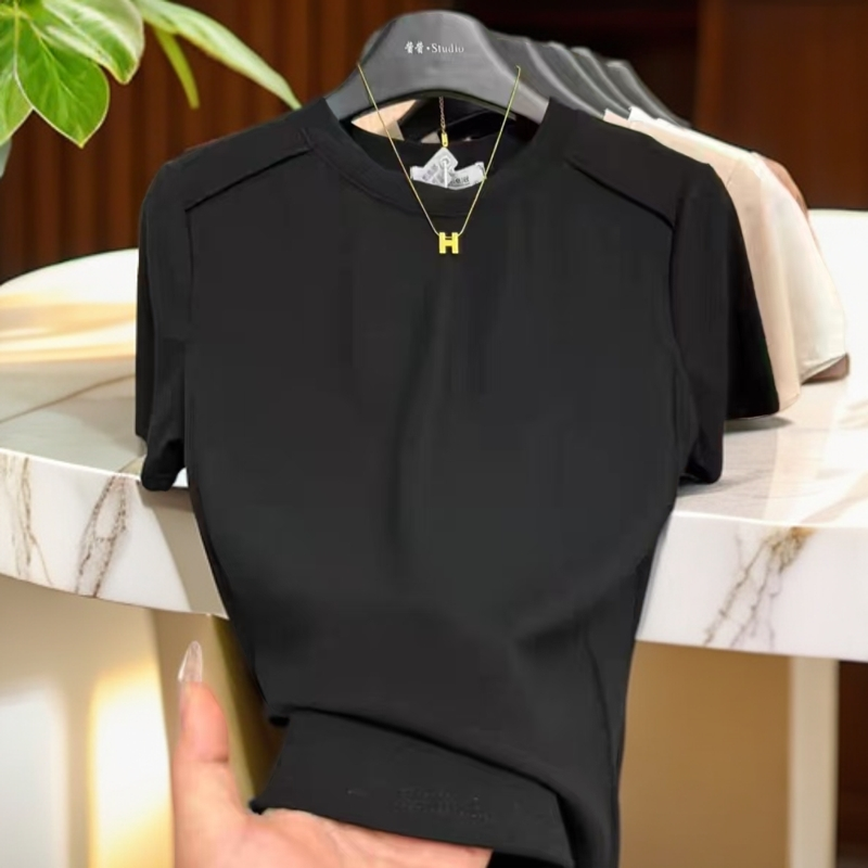 7987欧货短袖打底衫t恤女设计感鱼骨宽松显瘦百搭上衣