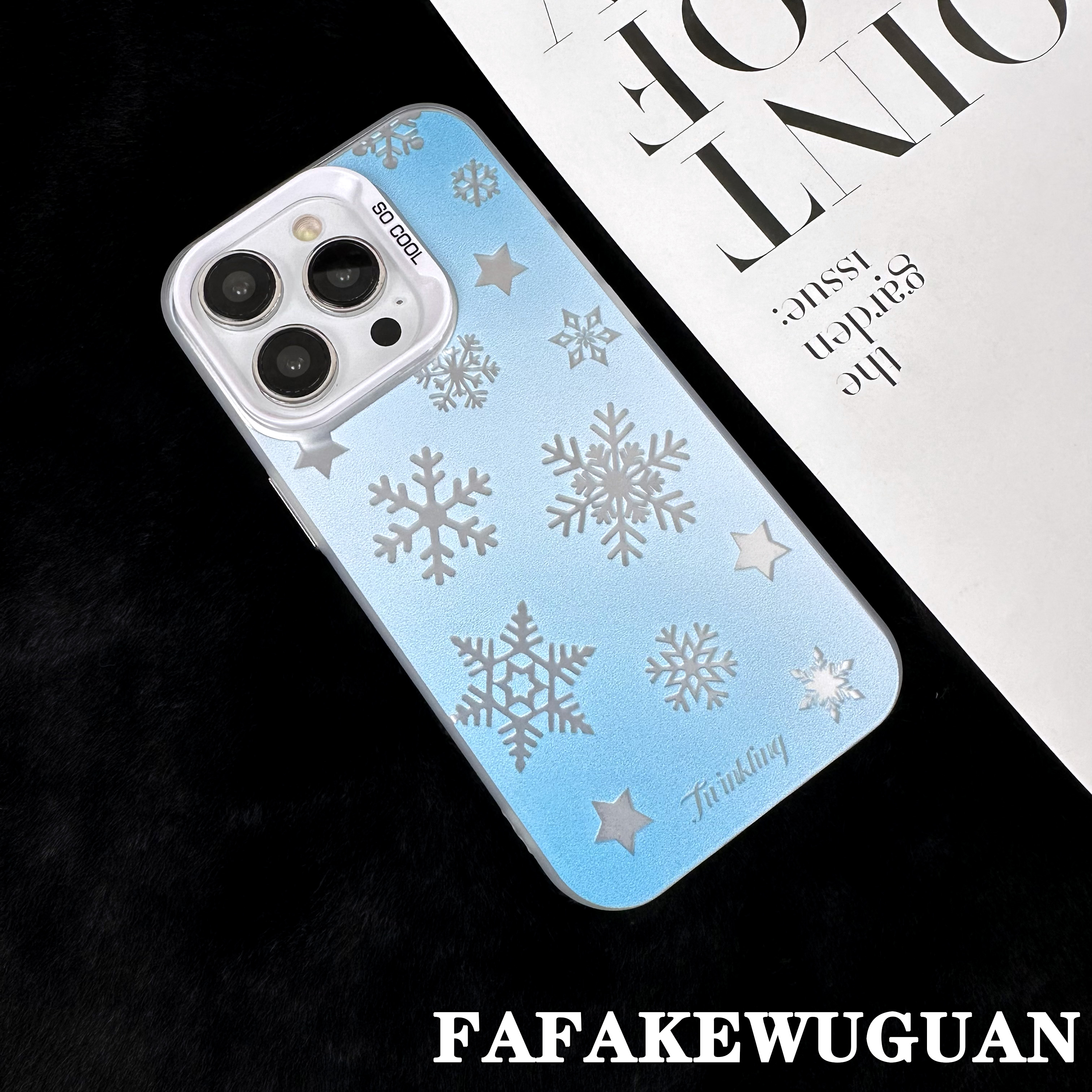 适用苹果15INS可爱晕染雪花彩银银色手机壳iphone15pro/14pro