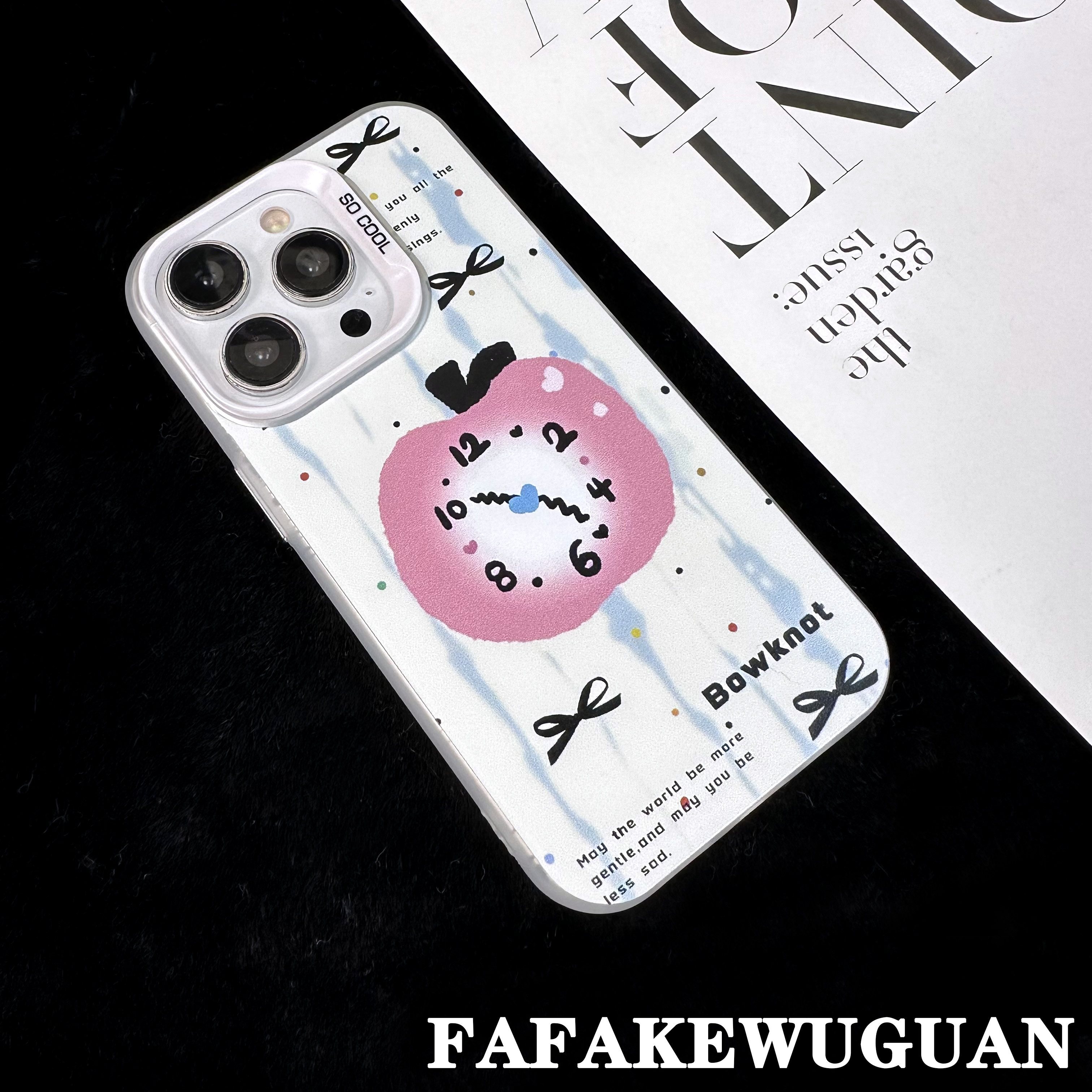 适用苹果15INS可爱苹果钟表彩银银色手机壳iphone15pro/14pro