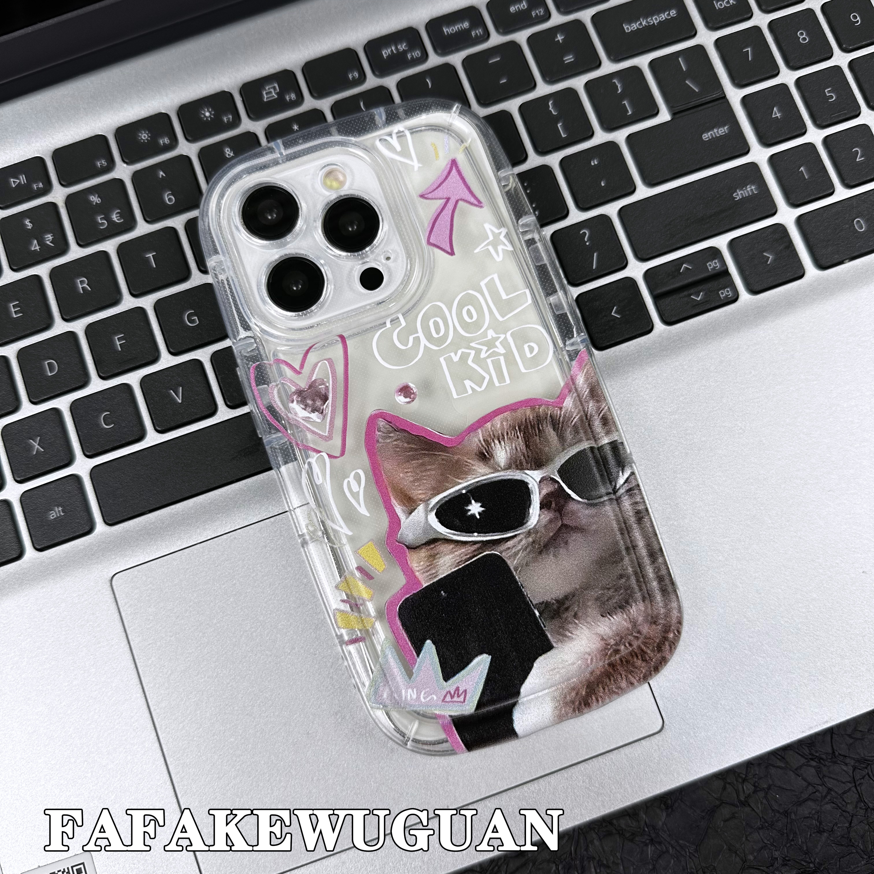 适用苹果15INS可爱自拍酷猫猫透肥皂壳iphone15pro/14pro手机壳