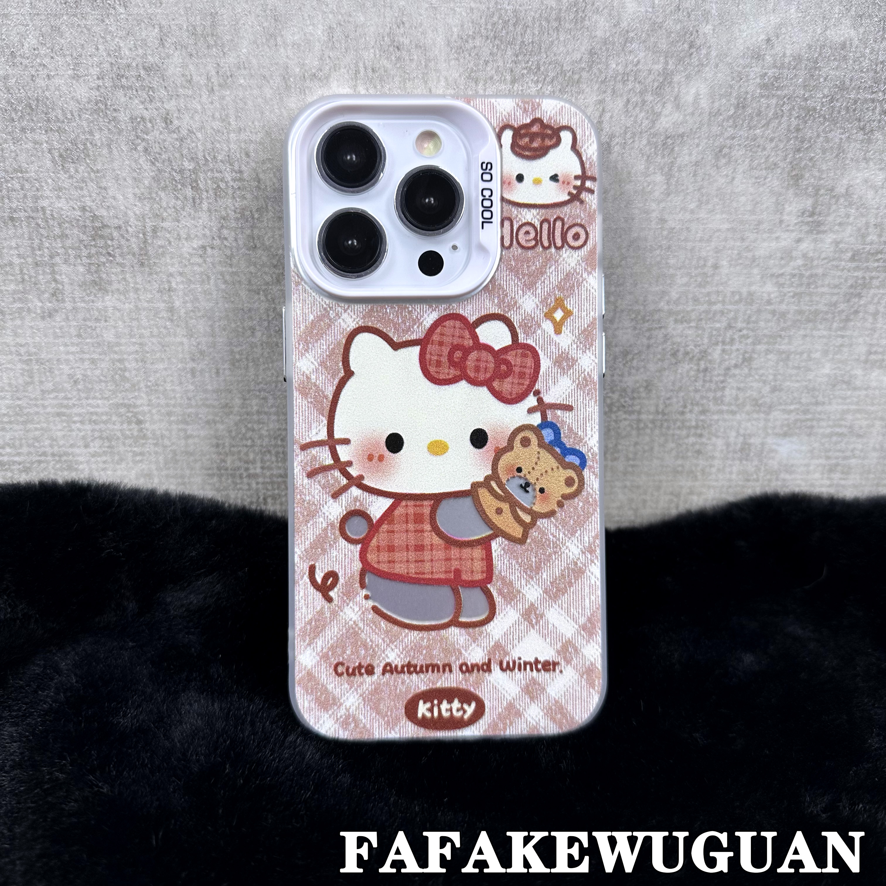 适用苹果15INS可爱玩偶KT彩银银色手机壳iphone15pro/14pro