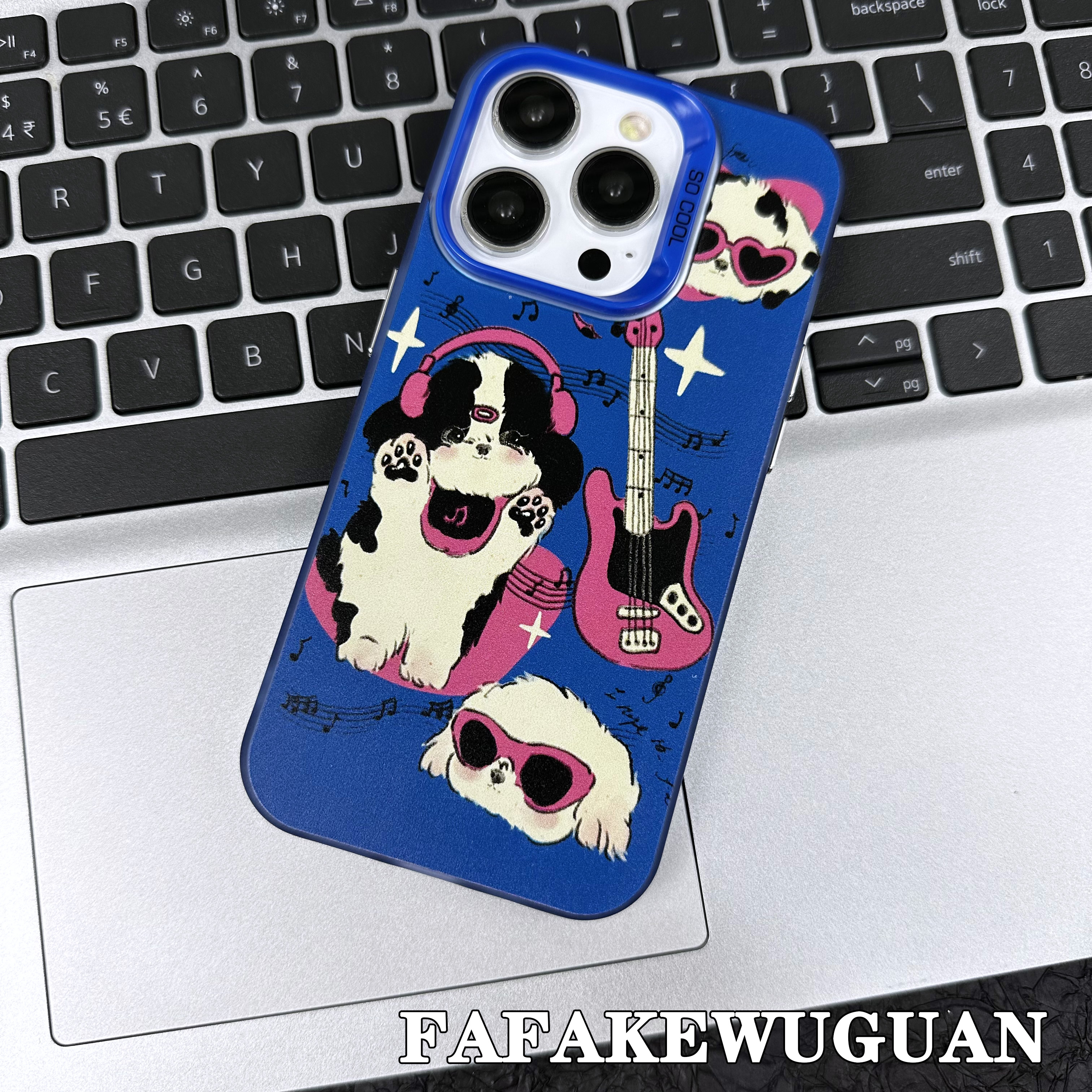 适用苹果15INS可爱乐谱猫猫彩银蓝色手机壳iphone15pro/14pro