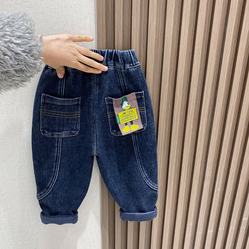 儿童冬季加绒牛仔长裤一体绒后标弧形牛仔裤C292