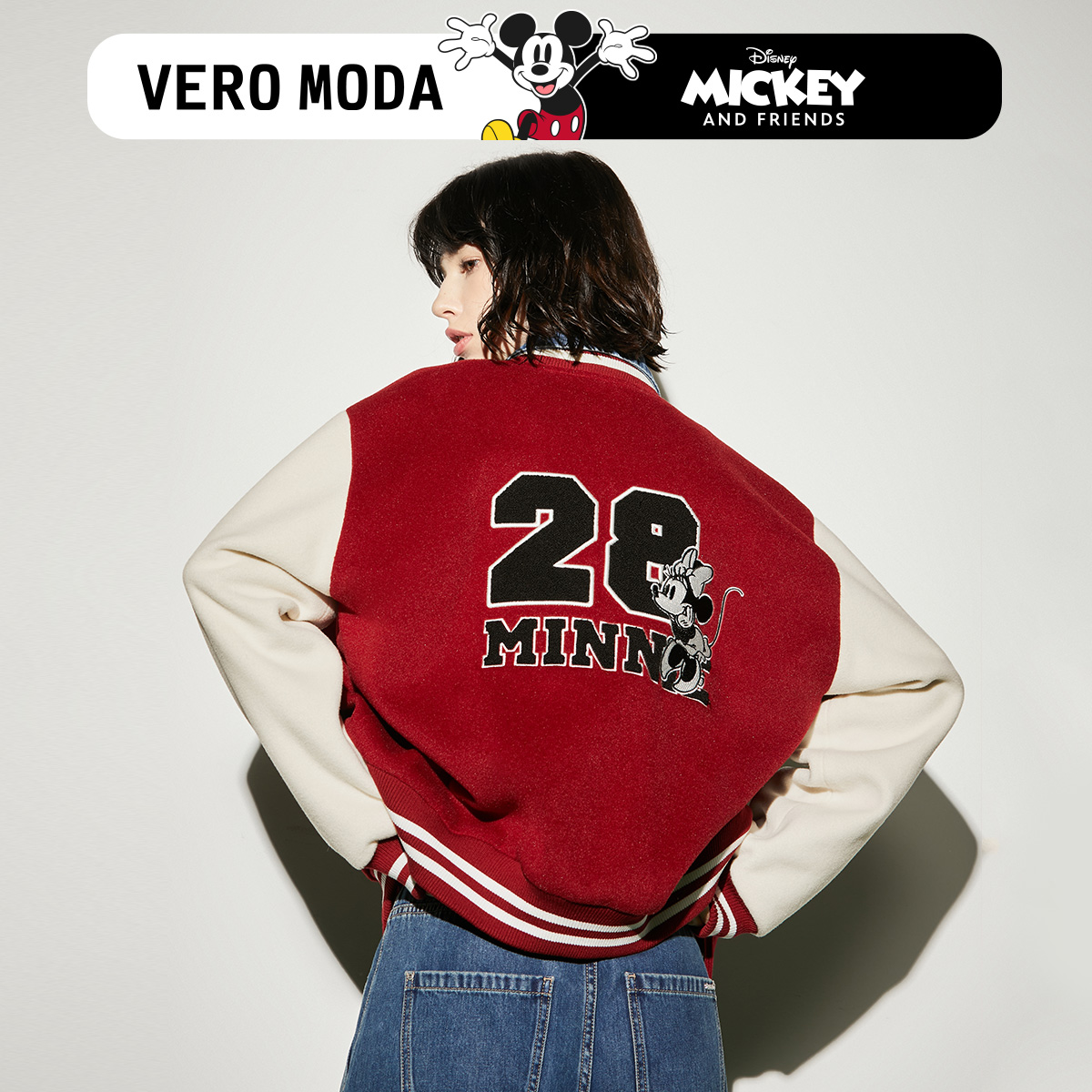 【小店专享】Vero Moda外套米奇联名撞色长袖棒球外套女323309001