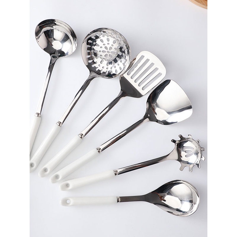 纯白色北欧轻奢风陶瓷防烫手柄锅铲烧菜勺子厨房用具烹饪勺铲套装