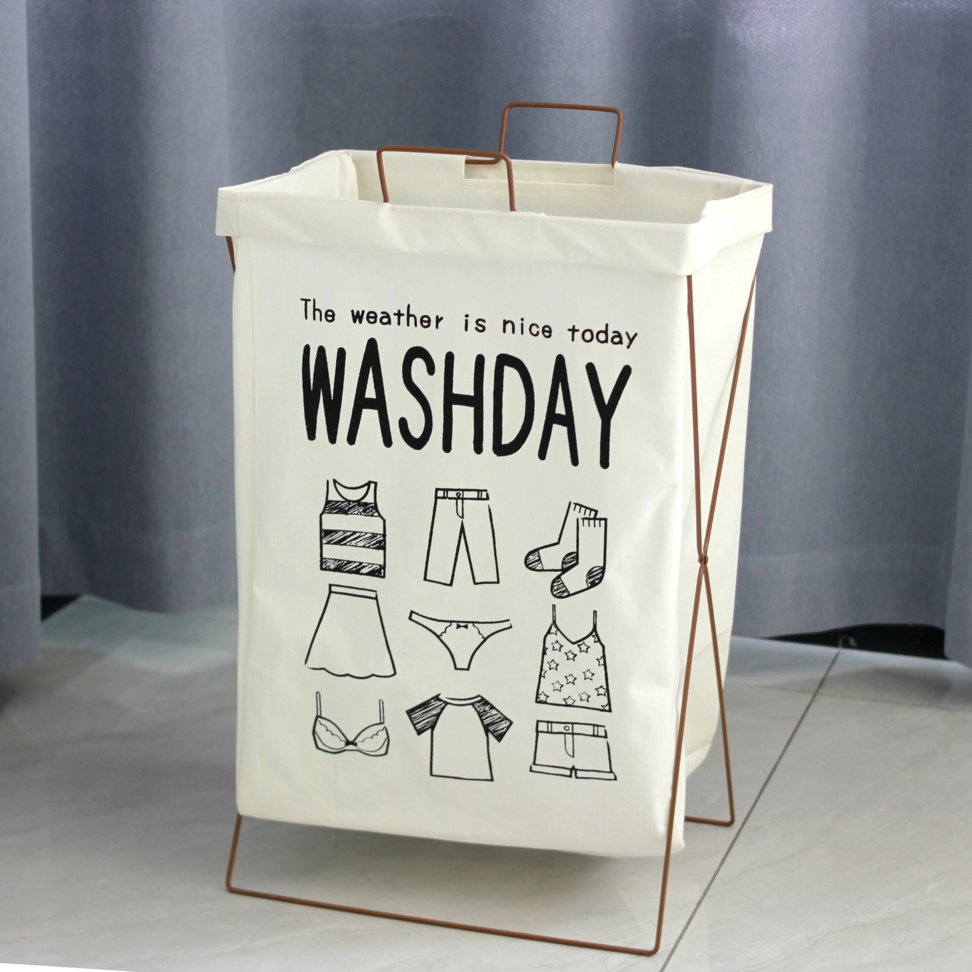 铁艺支架折叠脏衣篓大号洗衣篮棉麻防水脏衣篮玩具衣物家居收纳筐