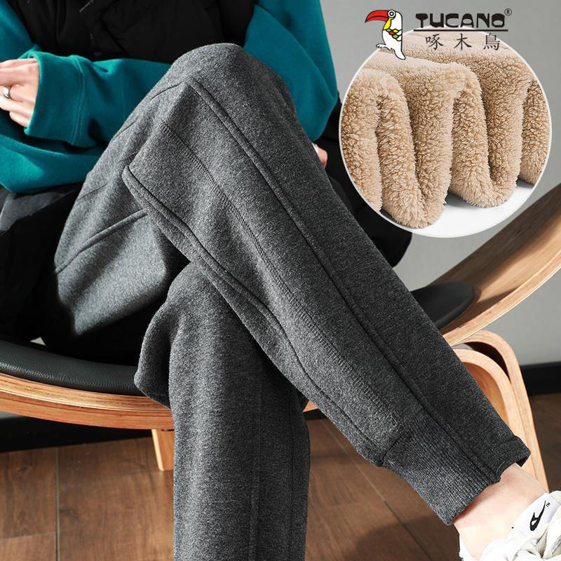 啄木鸟冬季显瘦小个子羊羔绒裤子女加绒加厚运动裤外穿棉裤卫裤