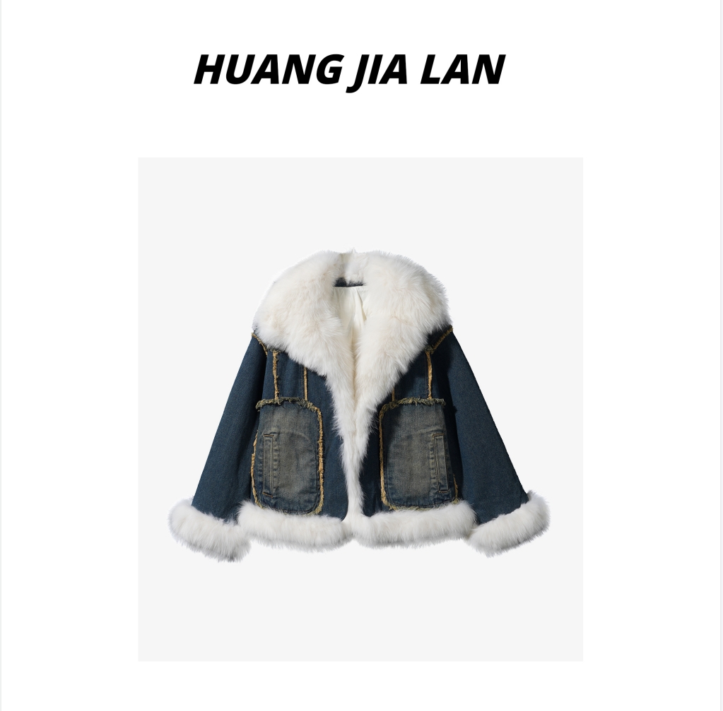 牛仔狐狸毛鹅绒服外套23076