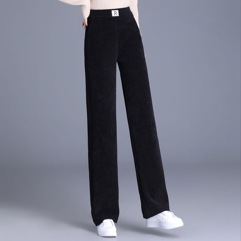 加绒加厚女裤小个子欧棉绒窄版阔腿裤女秋冬高腰直筒时尚妈妈裤子