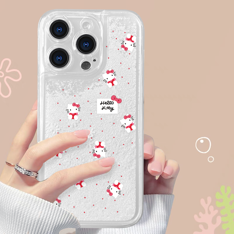 适用iPhone15可爱KT猫白沙14少女流沙手机保护套13创意卡通12国潮