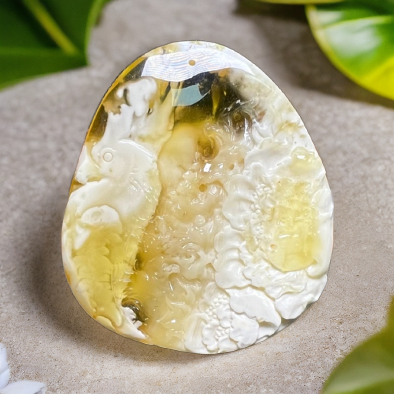 蜜蜡吊坠大师雕刻牡丹花开富贵长春鹦鹉英明神武白蜜蜡挂坠