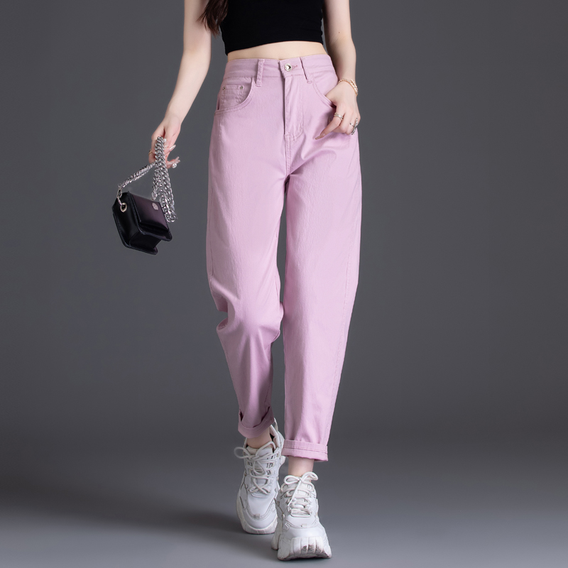 彩色裤子女夏季薄款糖果色牛仔裤女2024年新款休闲哈伦小个子九分