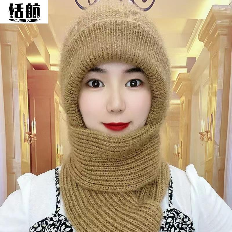 【粉丝福利】网红爆款加厚毛线帽子围巾一体保暖女士针织帽风雪帽