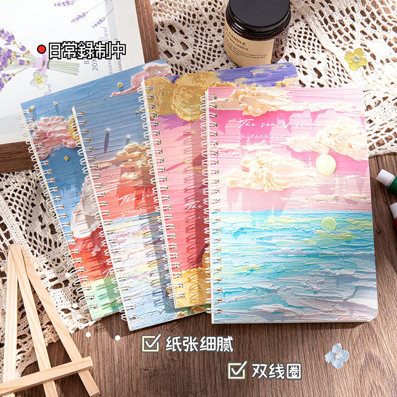 笔记本子线圈本大学初中生练习本侧翻A5小清新卡通文艺日系记事本