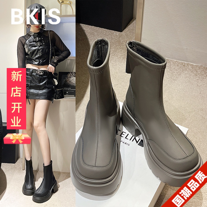 短靴女2023秋冬季女靴新款小个子显瘦厚底防滑时尚切尔西瘦瘦靴