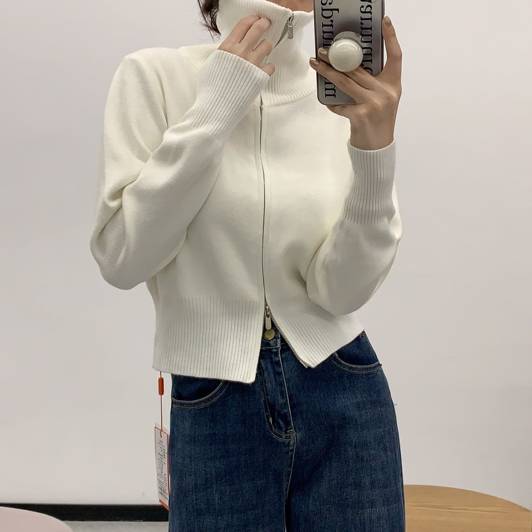 【岳姐姐专属】JD662针织开衫双拉链慵懒时尚风毛衣设计感上衣