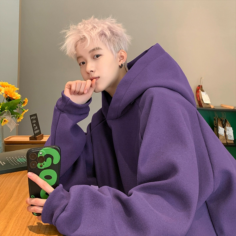 乌梅紫色高克重卫衣男秋冬款硬挺连帽衫青岛即墨500g重磅情侣外套