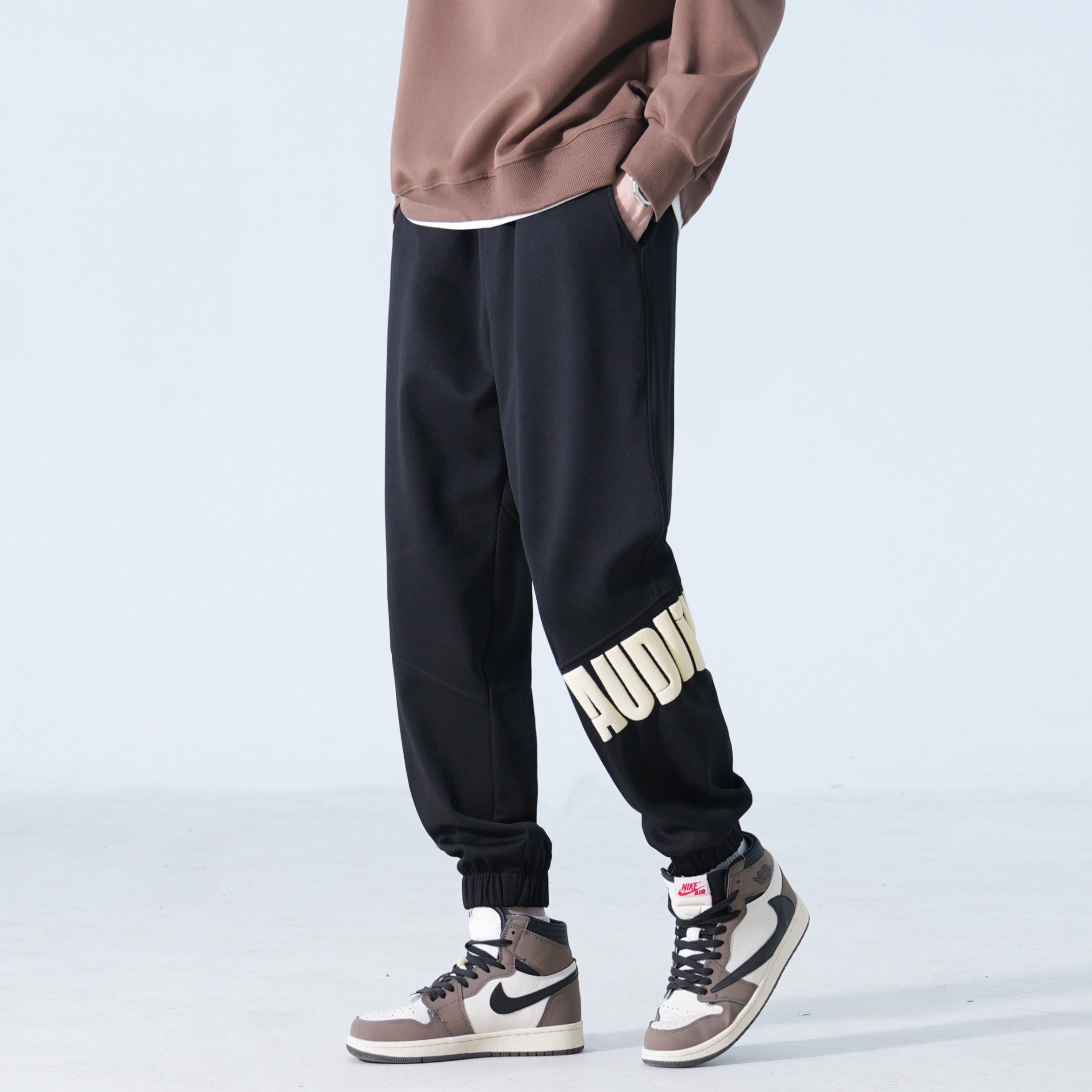 美式hiphop300g重磅卫裤男秋冬新款束脚休闲裤子设计感锥形萝卜裤