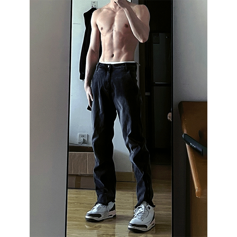 黑色牛仔裤男款秋冬季直筒修身微喇裤子美式高街vibe痞帅休闲长裤