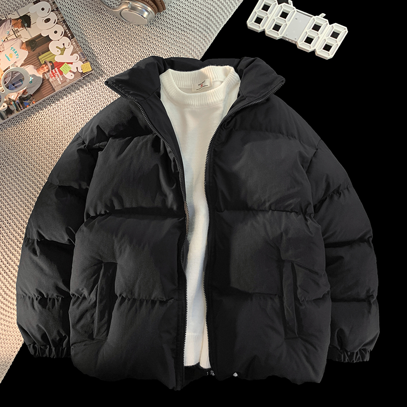 冬季外套男棉服oversize加厚保暖立领棉衣纯色韩版大码宽松面包服
