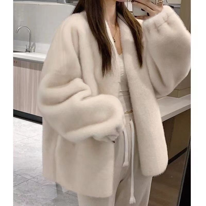 2023皮毛一体仿水貂绒环保皮草毛毛外套女2023新款秋冬加厚开衫