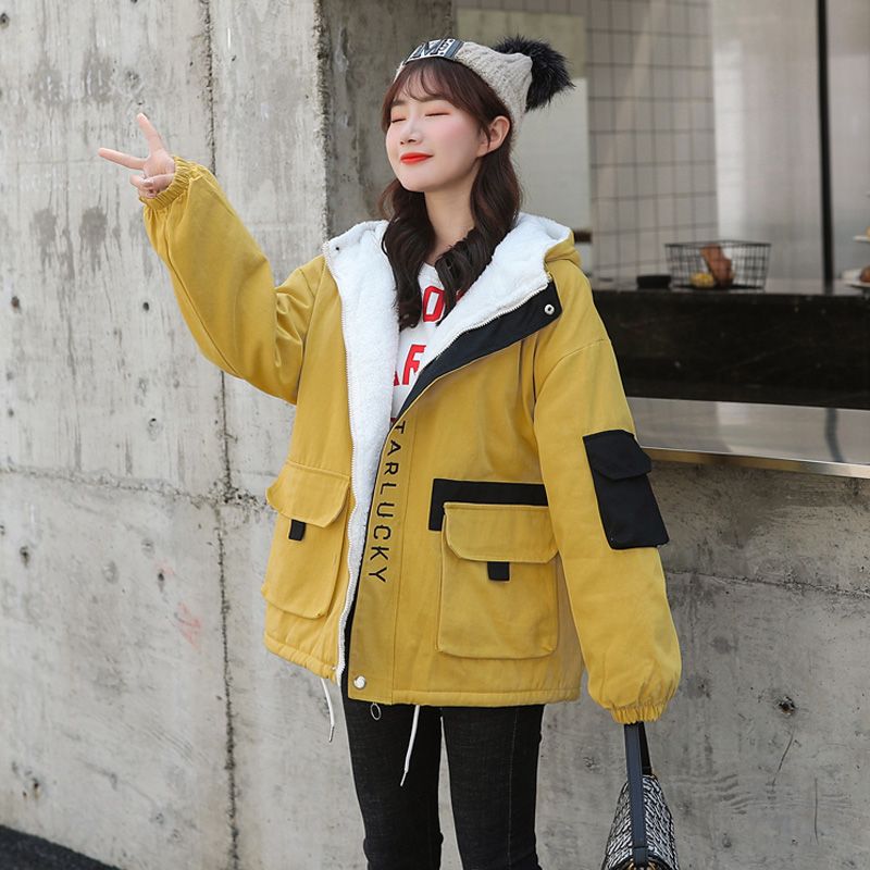 羊羔毛外套少女2023新款冬装韩版百搭棉衣初中高中学生工装棉服潮