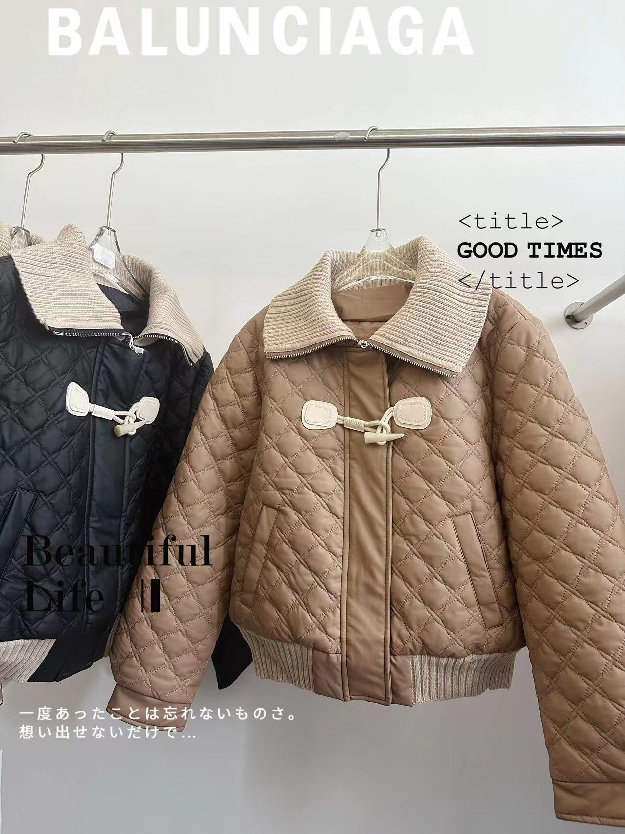 【锦衣  2023秋冬新款】芳23826毛线领牛角扣棉服外套