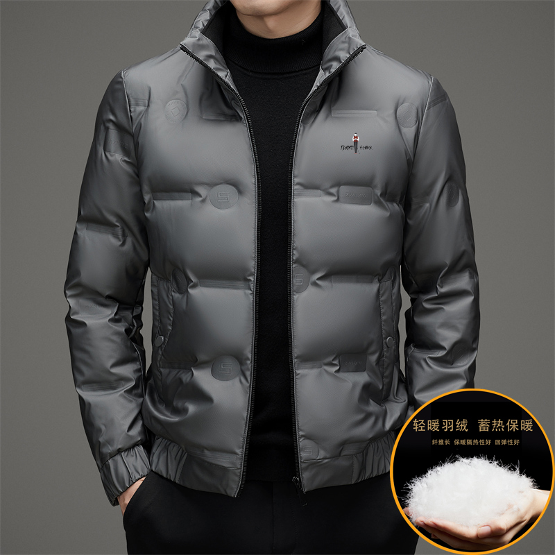 比音精选高端冬季白鸭绒加厚保暖上衣服休闲立领短款爸爸夹克外套