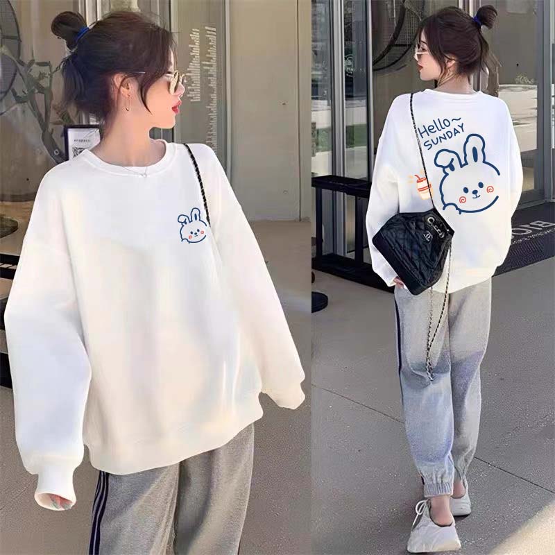 秋冬新款高品质棉宽松显瘦卫衣女简约圆领洋气女上衣-SUNDAY兔