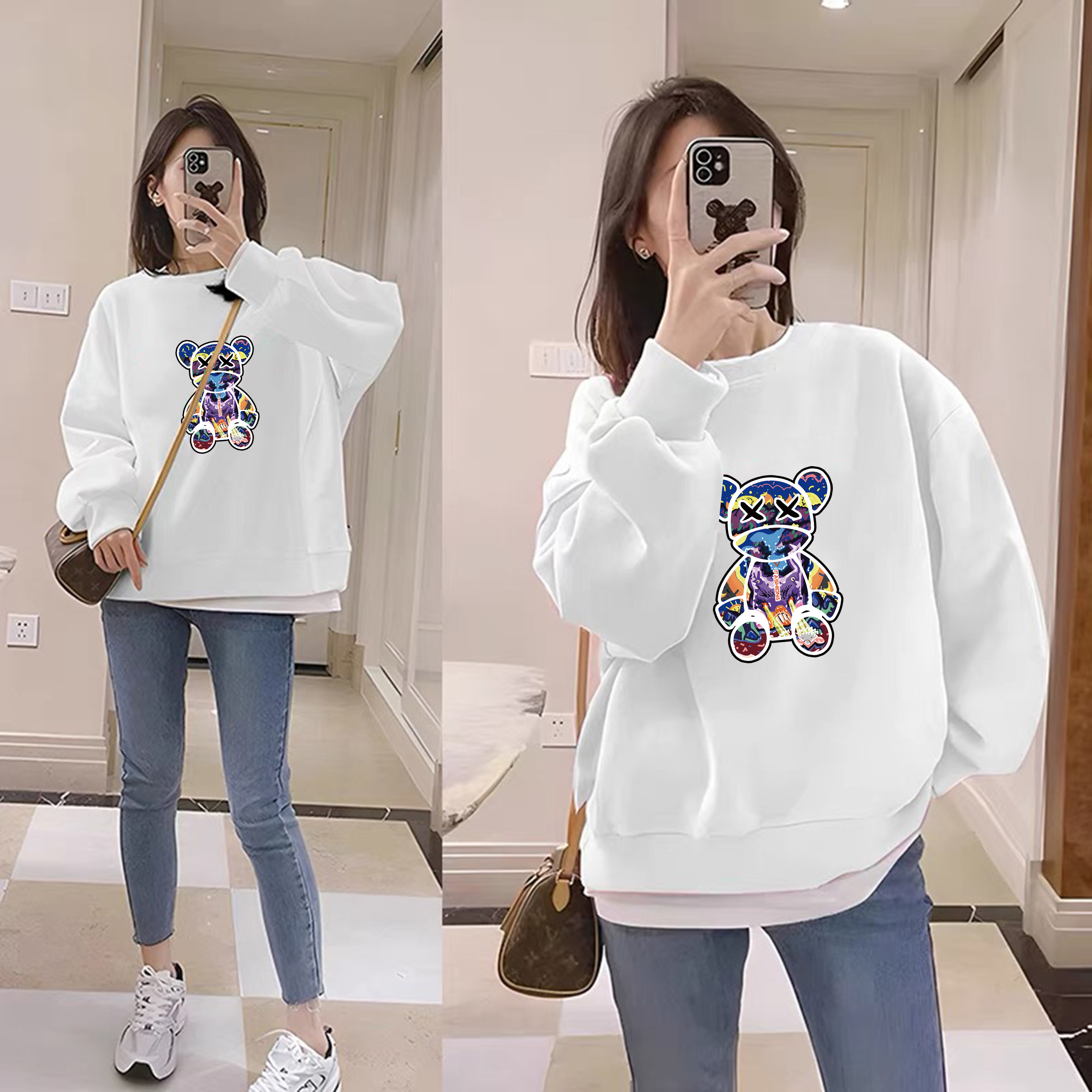 秋冬新款高品质棉宽松显瘦卫衣女简约圆领洋气女上衣-非暴力熊