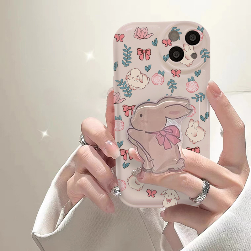 蝴蝶结碎花兔iPhone14手机壳苹果13promax女款12/11可爱xr硅胶78p