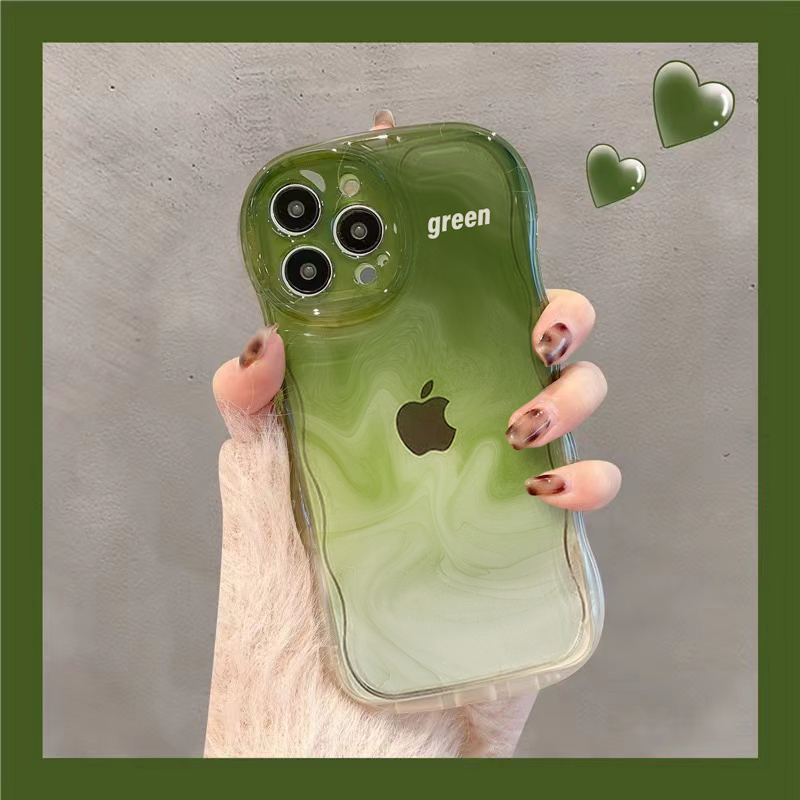 渐变晕染绿色iPhone14手机壳苹果13promax小众12/11女款xr硅胶78p