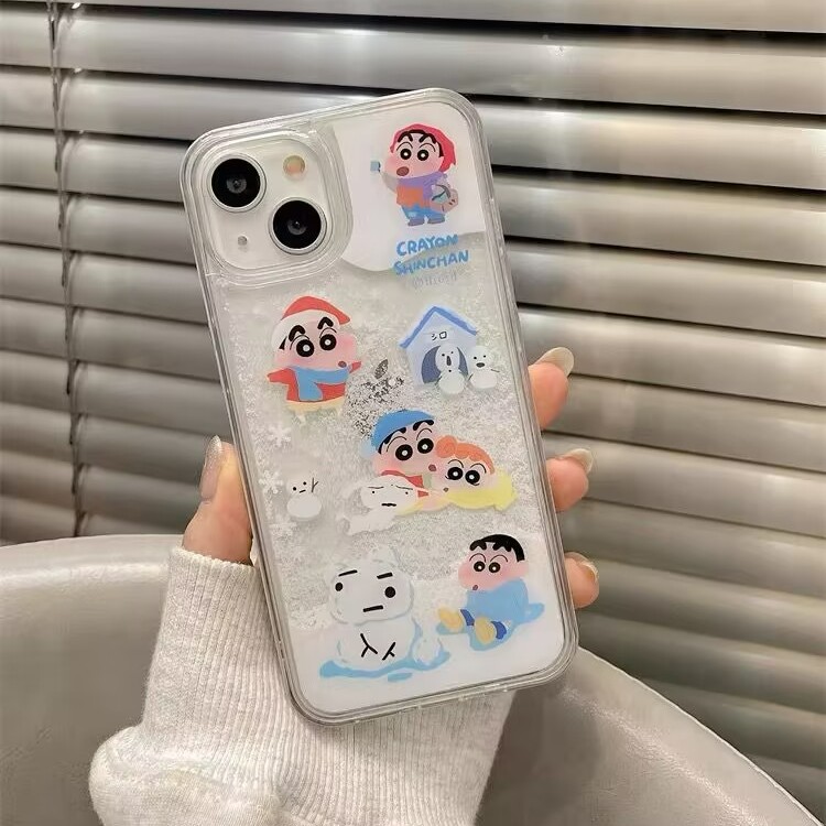 小新和小葵堆雪人iPhone15手机壳苹果14promax可爱13流沙12卡通11