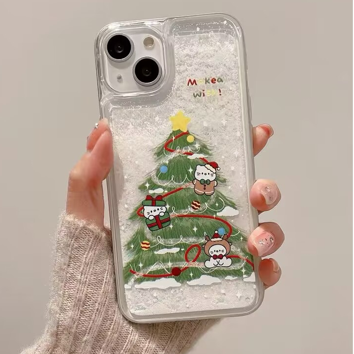 流沙圣诞树凯蒂猫iPhone15手机壳苹果14promax可爱13流沙12女款11