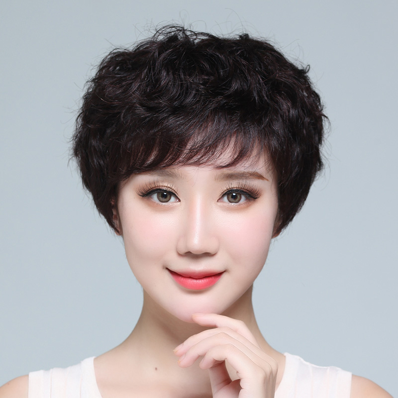 假发女款短发短卷发真发真人发丝全头套中老年妈妈假发减龄轻薄
