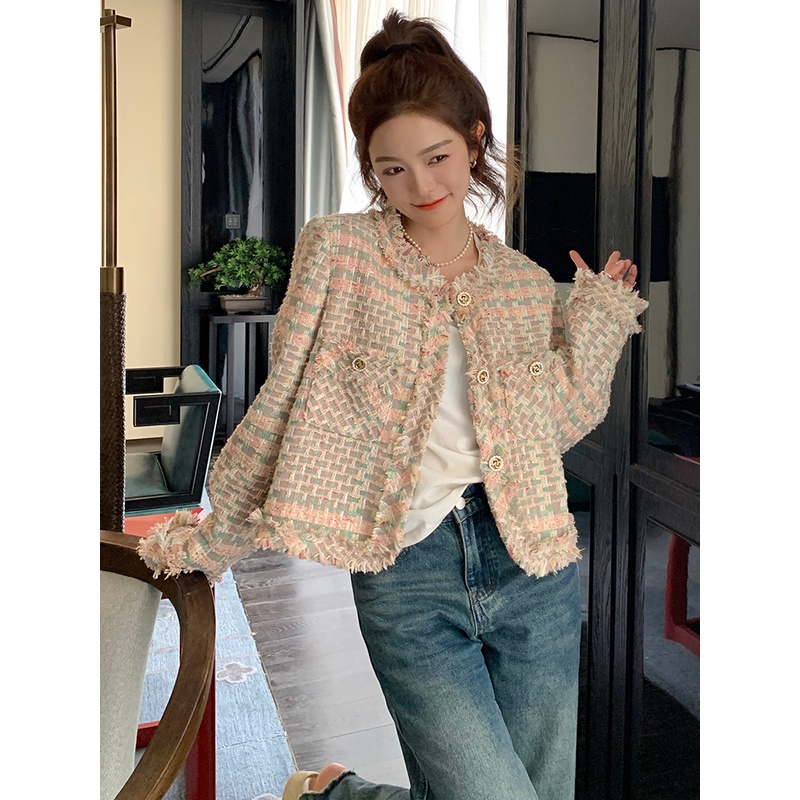 小香风外套女春秋2023新款高级感法式气质名媛粗花呢短款K616#