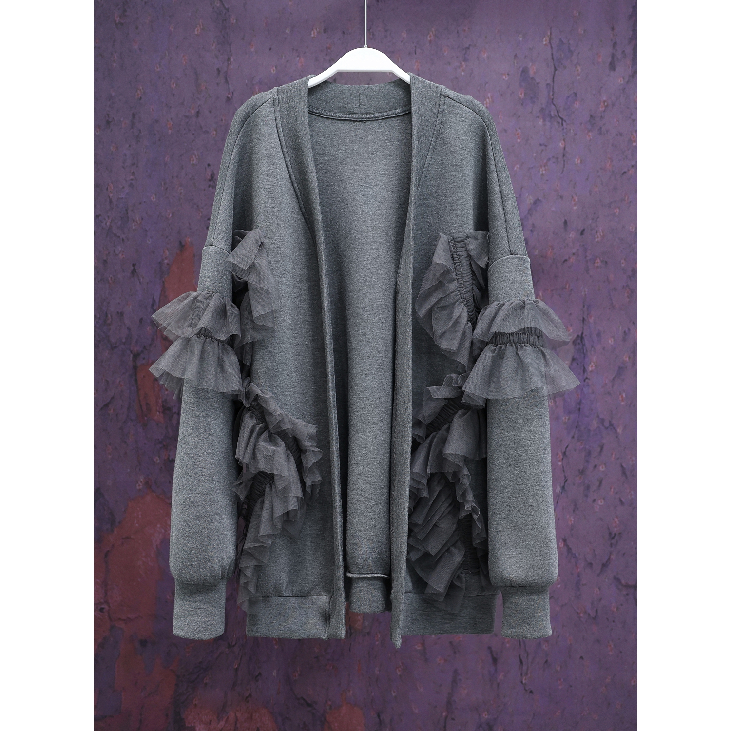 【LIANG哥定制】2024春季韩系时尚休闲风网纱开衫阔版长袖卫衣1936