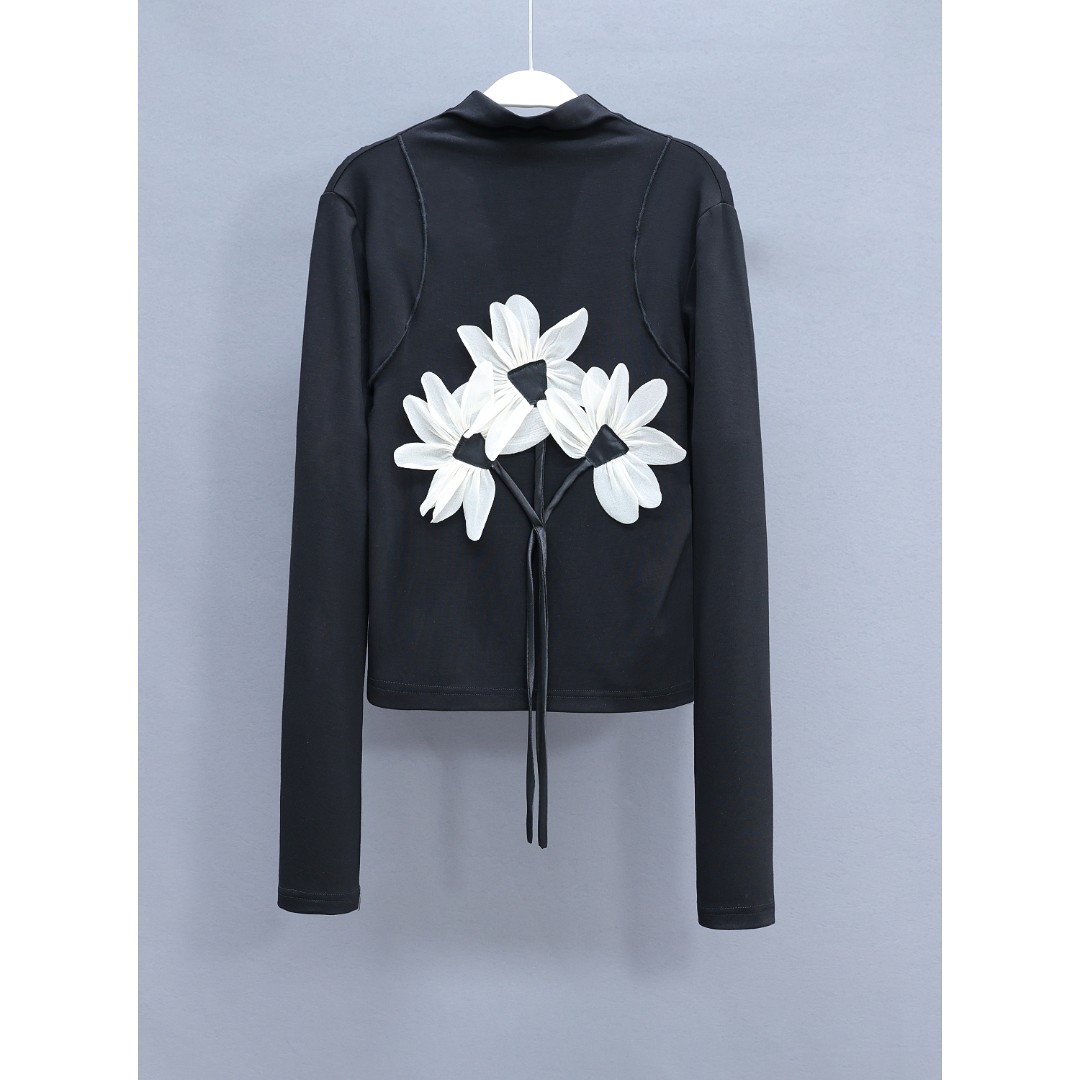 【LIANG哥定制】春季新品时尚设计感高领轻奢三生花长袖打底衫1867