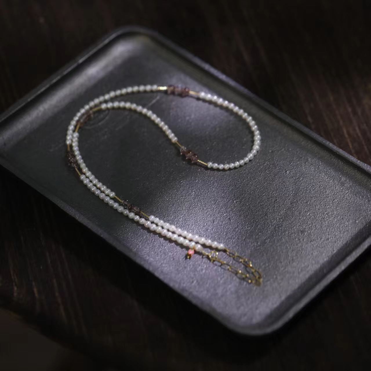 麦麦【落轻尘】天然淡水珍珠+超七+18K金配件  项链