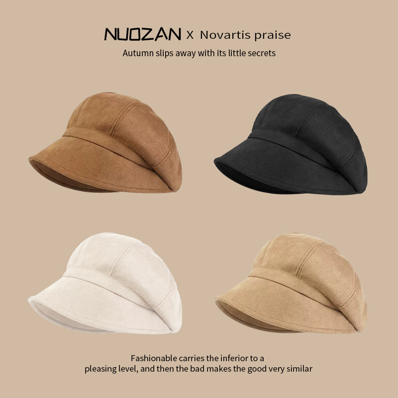 日系短檐渔夫帽秋冬文艺复古盆帽法式优雅贝雷八角帽绒堆堆帽帽子