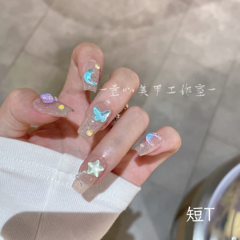 纯手工定制穿戴甲 壹心推荐 摩卡星星美甲贴片可拆卸假指甲贴10片