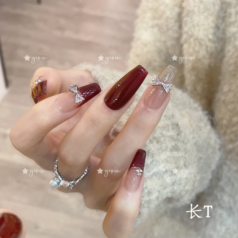 纯手工定制穿戴甲-加勒比红海- 美甲可拆卸假指甲贴气质小红书
