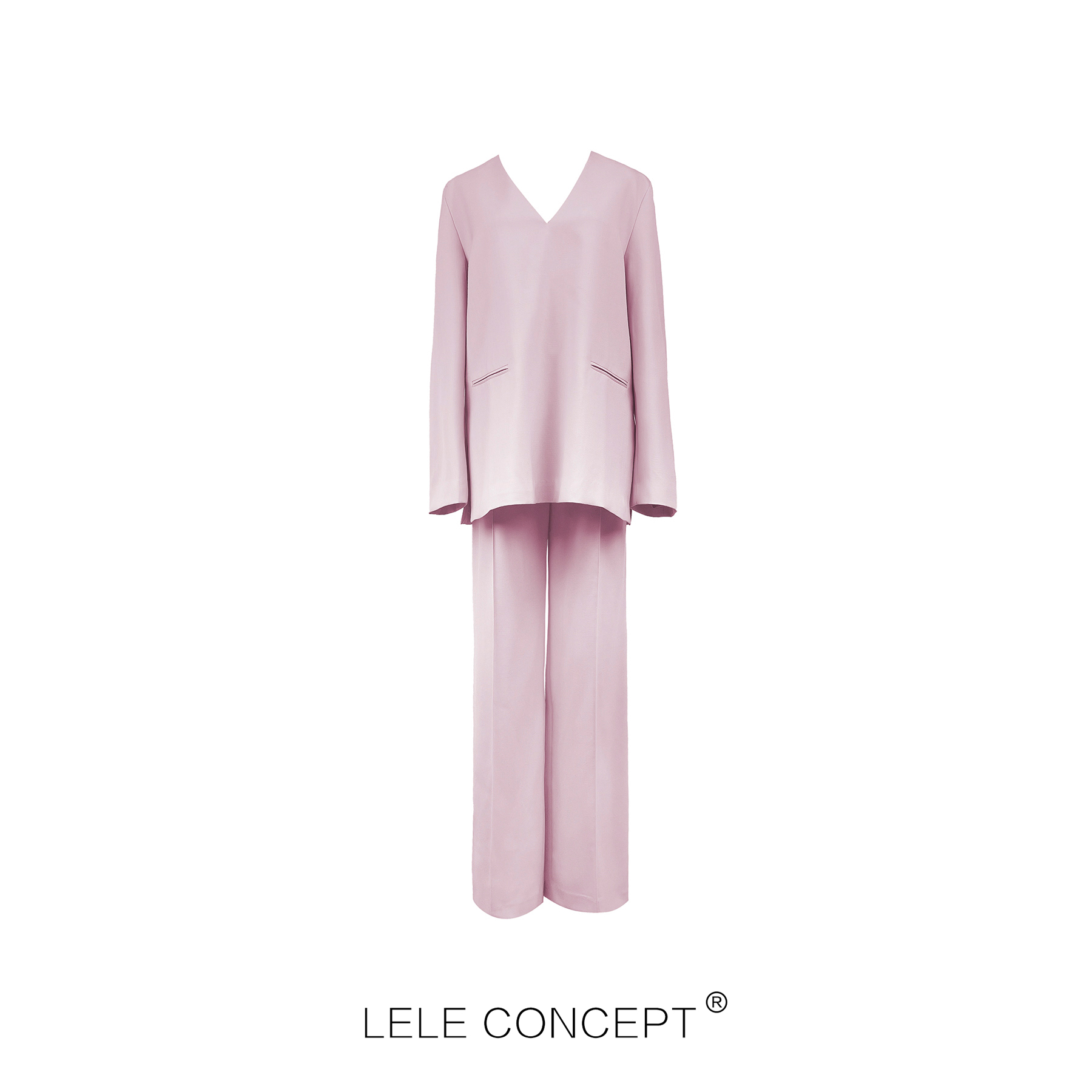【LELE】时尚宽松休闲韩版廓形设计感通勤款高级感V领纯色套装T0066