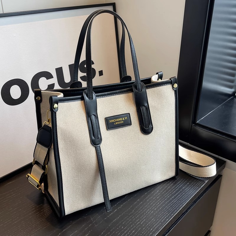 大容量帆布包女2023新款高级感百搭宽带斜挎包洋气手提托特通勤包