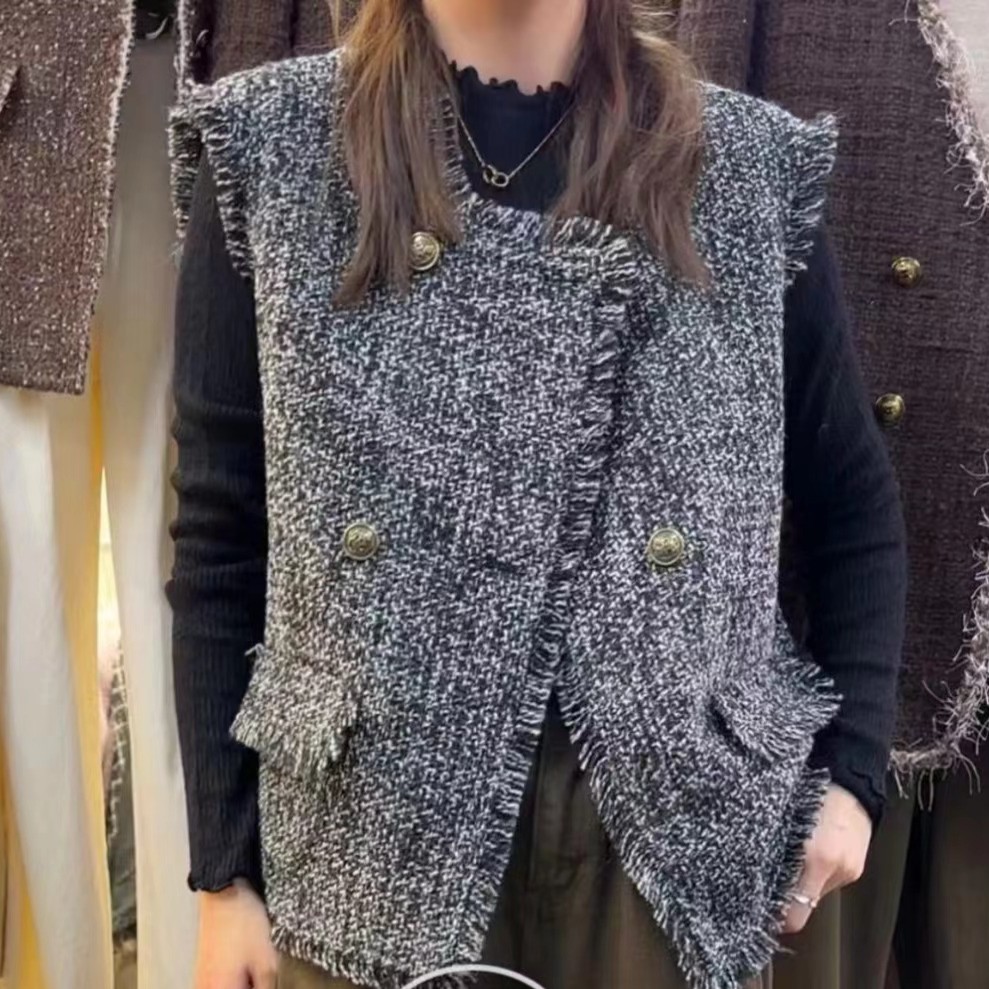 6346号L.H#5543#秋冬双口袋纹理小香马甲