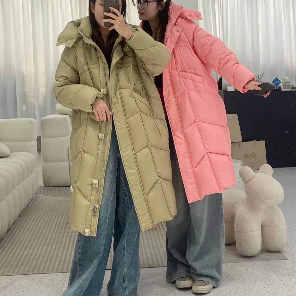 6661号#826#秋冬连帽可拆双口袋填充拉链休闲外套长款