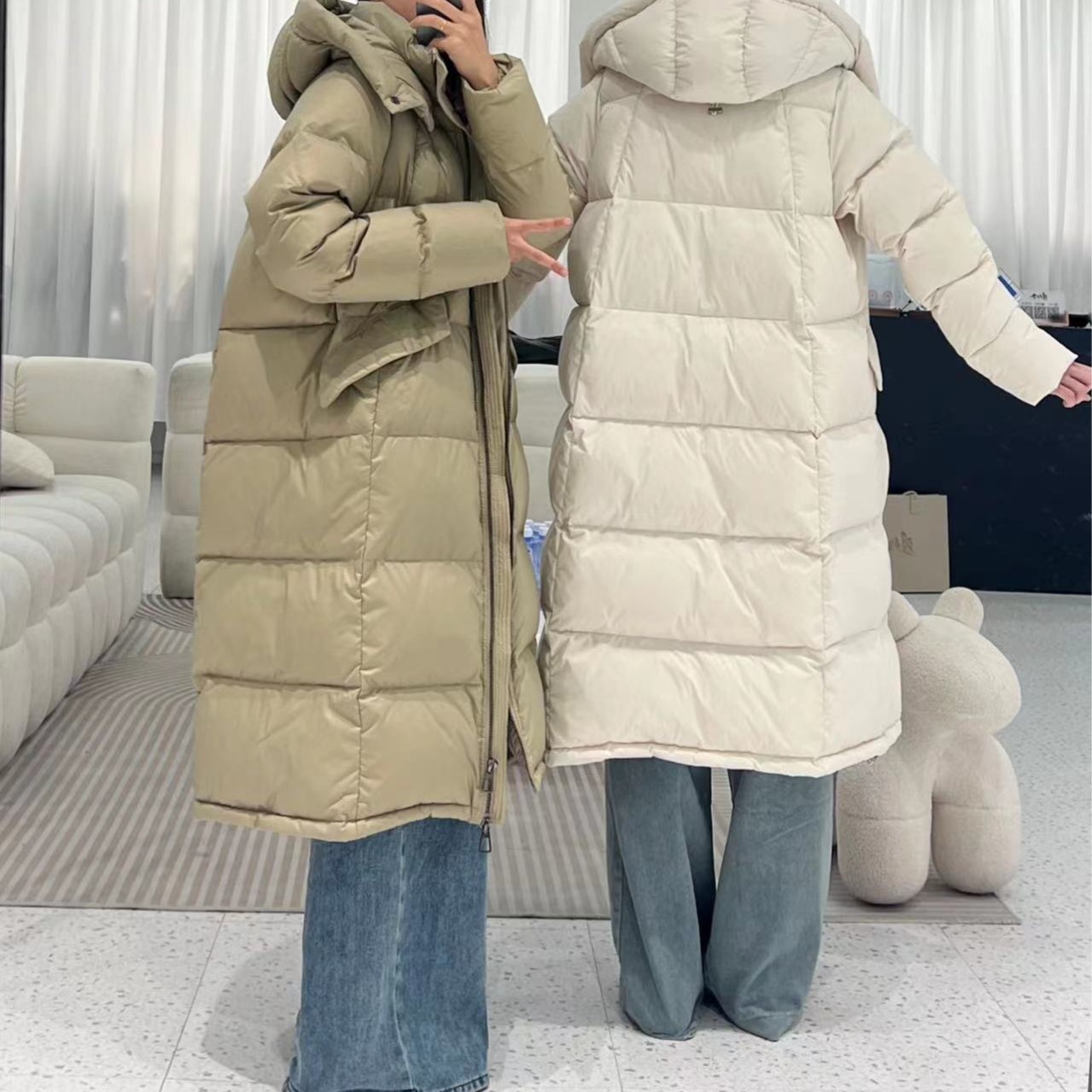 6660号浙#漫步茶茶607#秋冬固定连帽斜边双口袋填充休闲外套长款