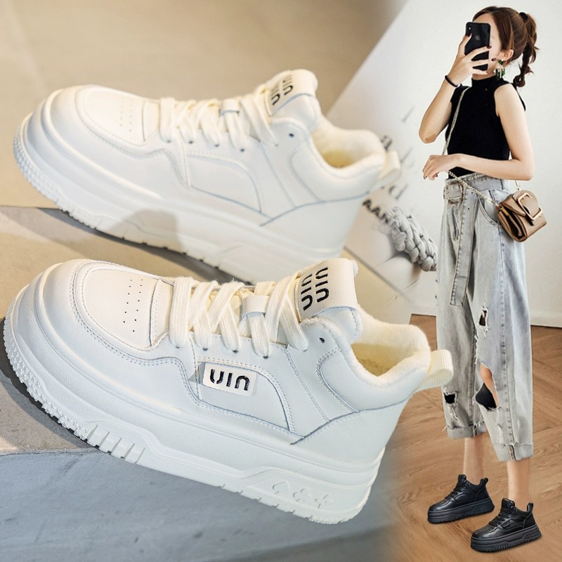 回力瑞厚底高帮小白鞋女冬季加绒保暖2023新款爆款白色板鞋二棉鞋