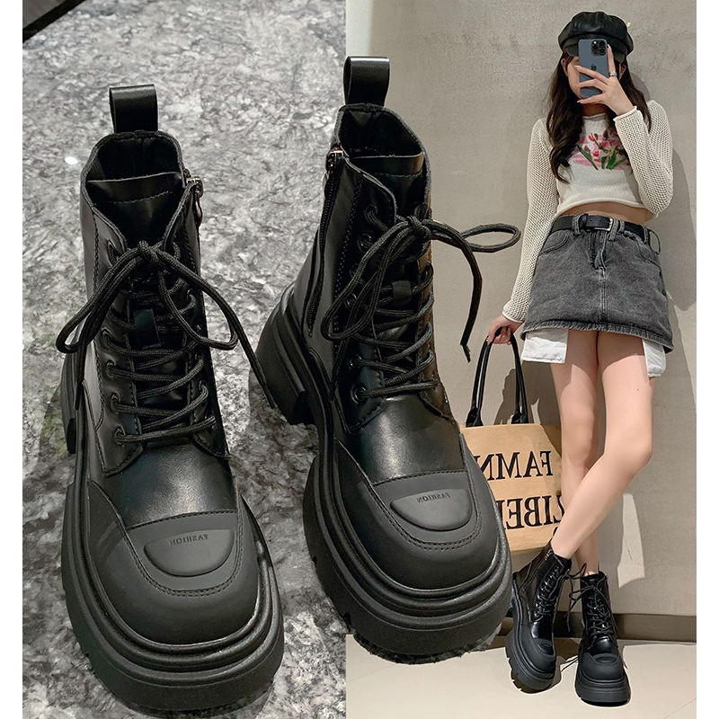 回力瑞马丁靴女2023新款超火短靴英伦风厚底工装靴小个子春秋单靴