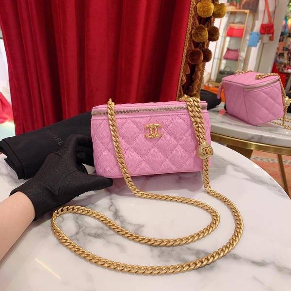 99新 Chanel/香奈儿 爱心金球长盒子粉金扣荔枝牛单肩包46426695